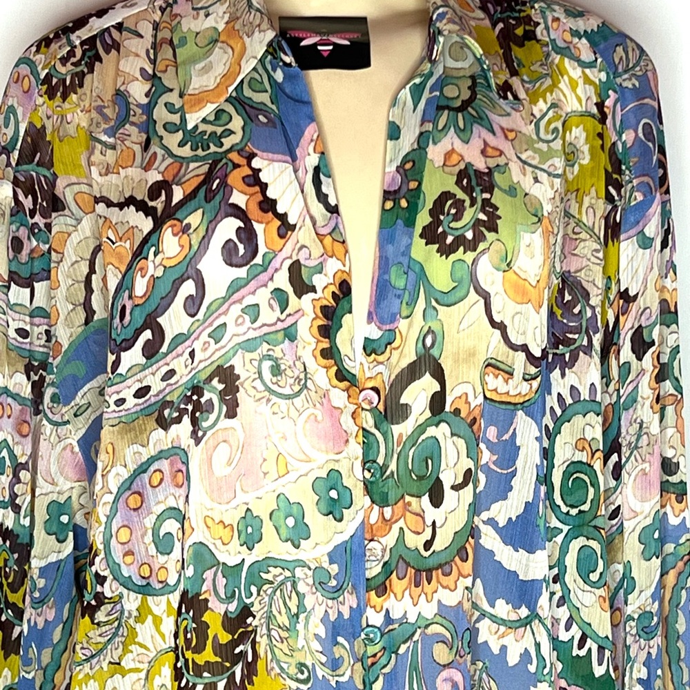 Zara Multi Color Button Down Rayon Long Sleeve Si… - image 2